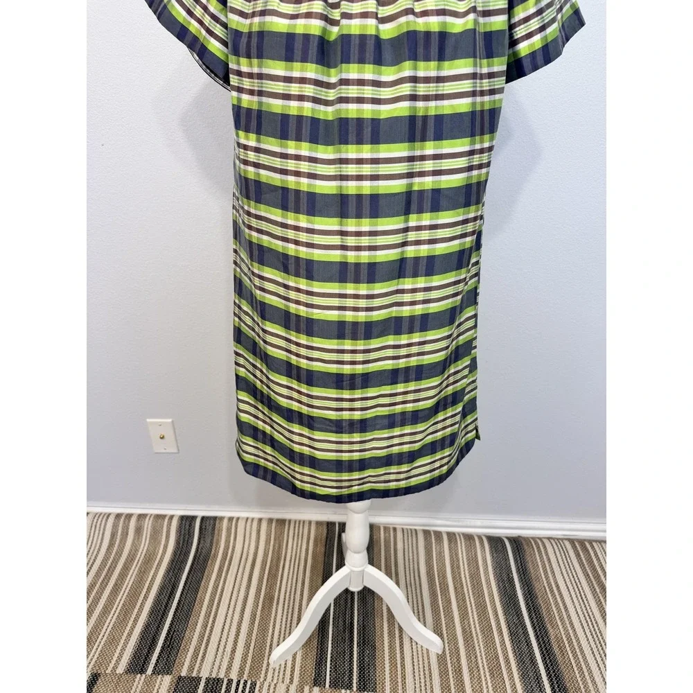 J.Crew Dress Women's Size 2 Green Plaid Off Shoulder Yarn Dyed Silk Shift - Picture 5 of 16